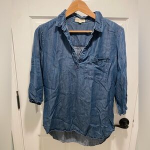 Denim collared tunic shirt